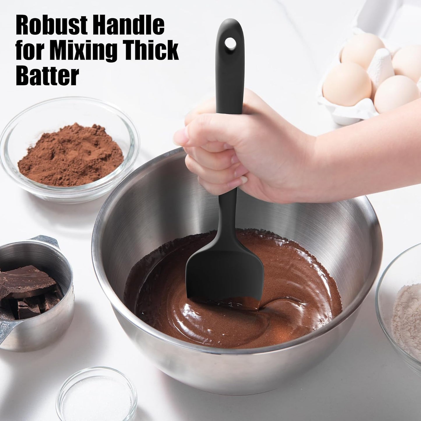 Heat Resistant Silicone Spoon Spatula, Doosu 600°F High Temp Flexible Cooking Spoons Kitchen Rubber Spoonula Scratch-Proof for Mixing Stirring Scraping Serving Non-Stick Cookware (11.4in, Black)