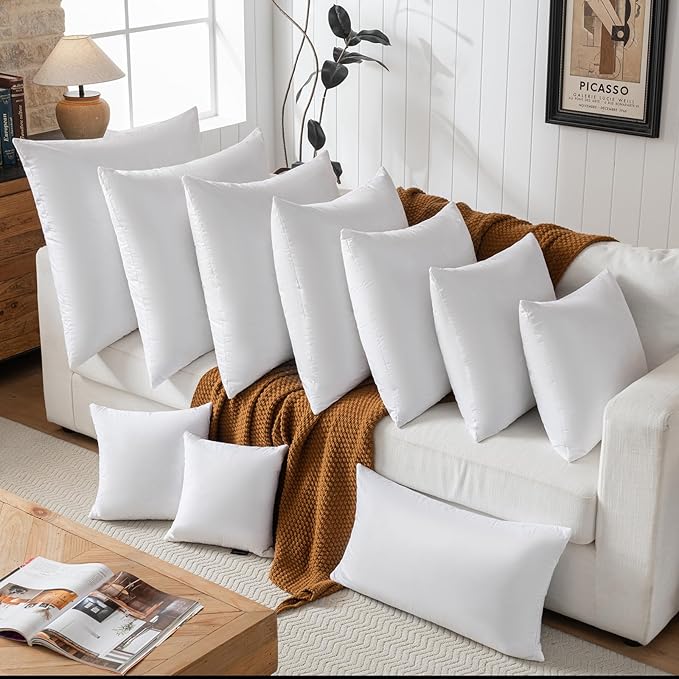 26x26 Euro Throw Pillow Inserts-Down Feather Pillow Inserts-Cotton Fabric-Set of 2-White.