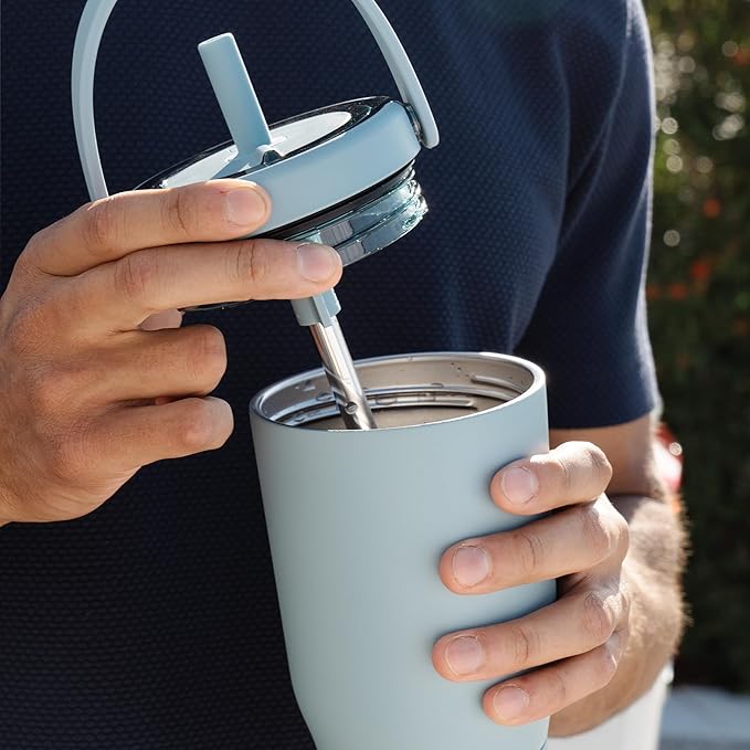 BrüMate Resa 25oz 100% Leakproof Travel Tumbler w/Handle & Straw | Flexible SoftSip Straw | Silicone Sleeve for Durability | Stainless Steel | Cup Holder & Travel Friendly Water Bottle (Blue Agave)