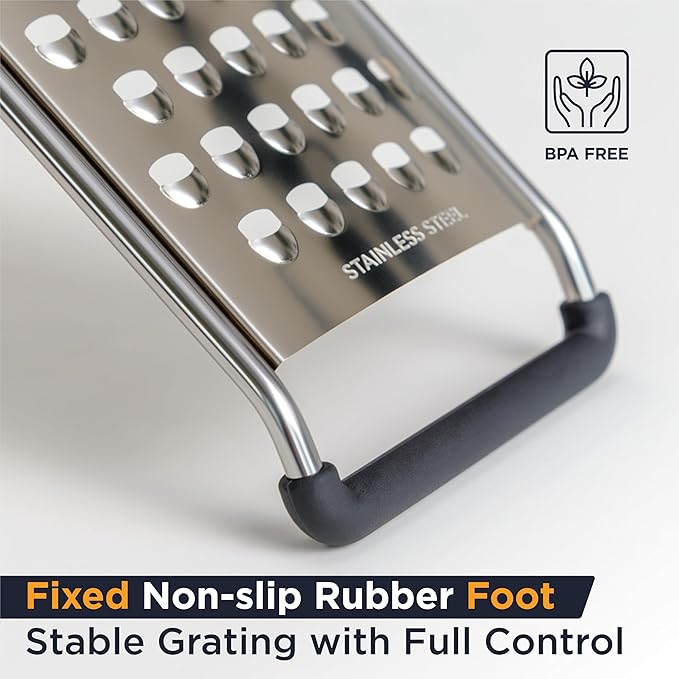 Deiss PRO Coarse Grater & Hand Held Cheese Grater - Sharp Stainless Steel Blades, Non-Slip Handle, Small Cheese Grater for Kitchen, Shredder, Dishwasher Safe