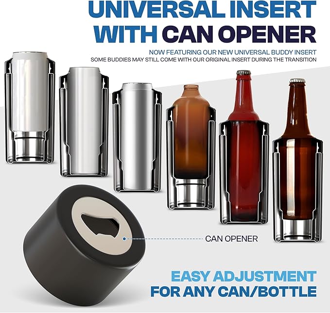 Frost Buddy Universal Can Cooler - Fits all - Stainless Steel Can Cooler for 12 oz & 16 oz Regular or Slim Cans & Bottles - Stainless Steel (Police)
