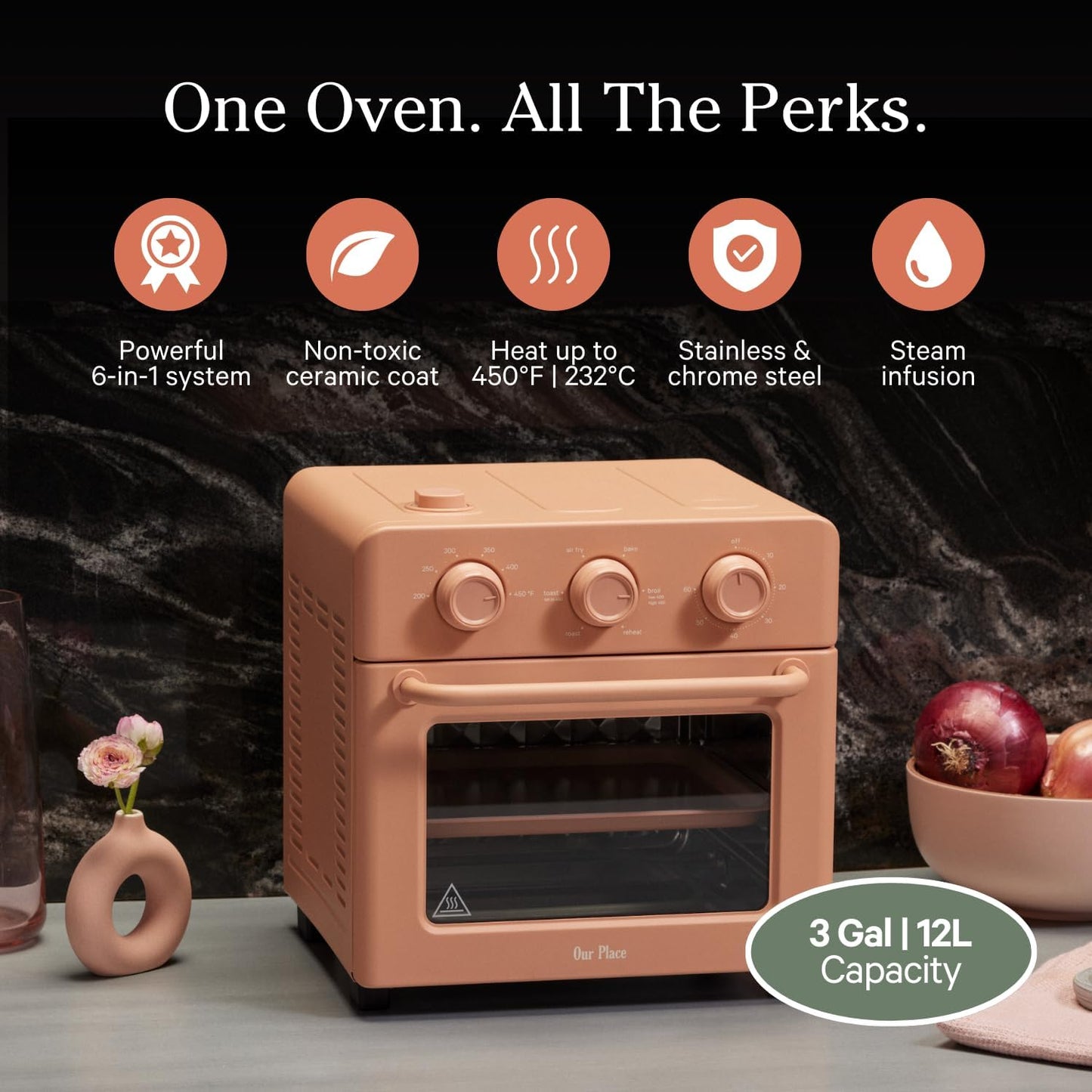 Our Place Wonder Oven | 6-in-1 Air Fryer & Toaster Oven with Steam Infusion | Compact, Countertop Friendly, Fast Preheat, Multifunctional | Air Fry, Toast, Roast, Bake, Reheat & Broil | Spice