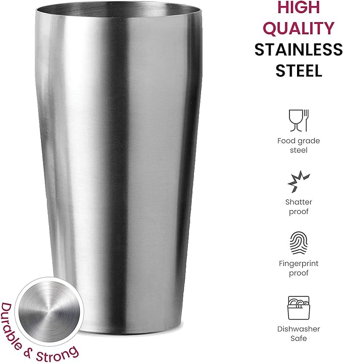 Expert Cocktail Shaker Home Bar Set - 14 Piece Stainless Steel Bar Tools Kit with Shaking Tins, Flat Bottle Opener, Double Bar Jigger, Hawthorne Strainer, Shot Glasses, Bar Spoon, and 6 Pour Spouts.
