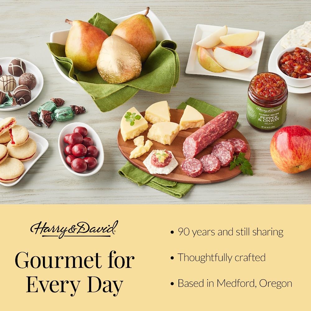 Harry & David Deluxe Everyday Sharing Gift Basket For All Occasions, Food Gift Baskets With Popcorn, Salami, Sausage, Cheese, Crackers, Nuts, Sesame Sticks, Baklava, Rainbow Gummies And Chocolate Cake
