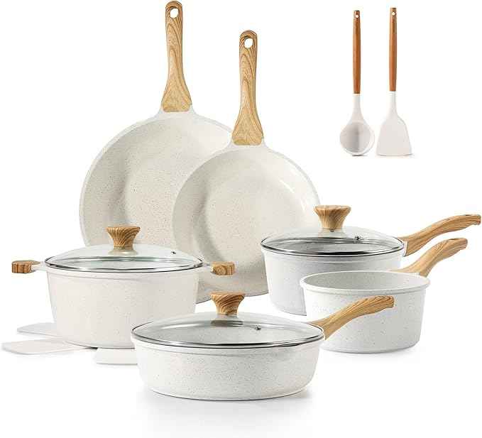 SENSARTE Nonstick Ceramic Cookware Set 16-Piece, Healthy Pots and Pans Set, Non-toxic Kitchen Cooking Set with Stay-Cool Handles, Silicone Utensils and Pot Protectors, PFAS/PTFE/PFOA Free
