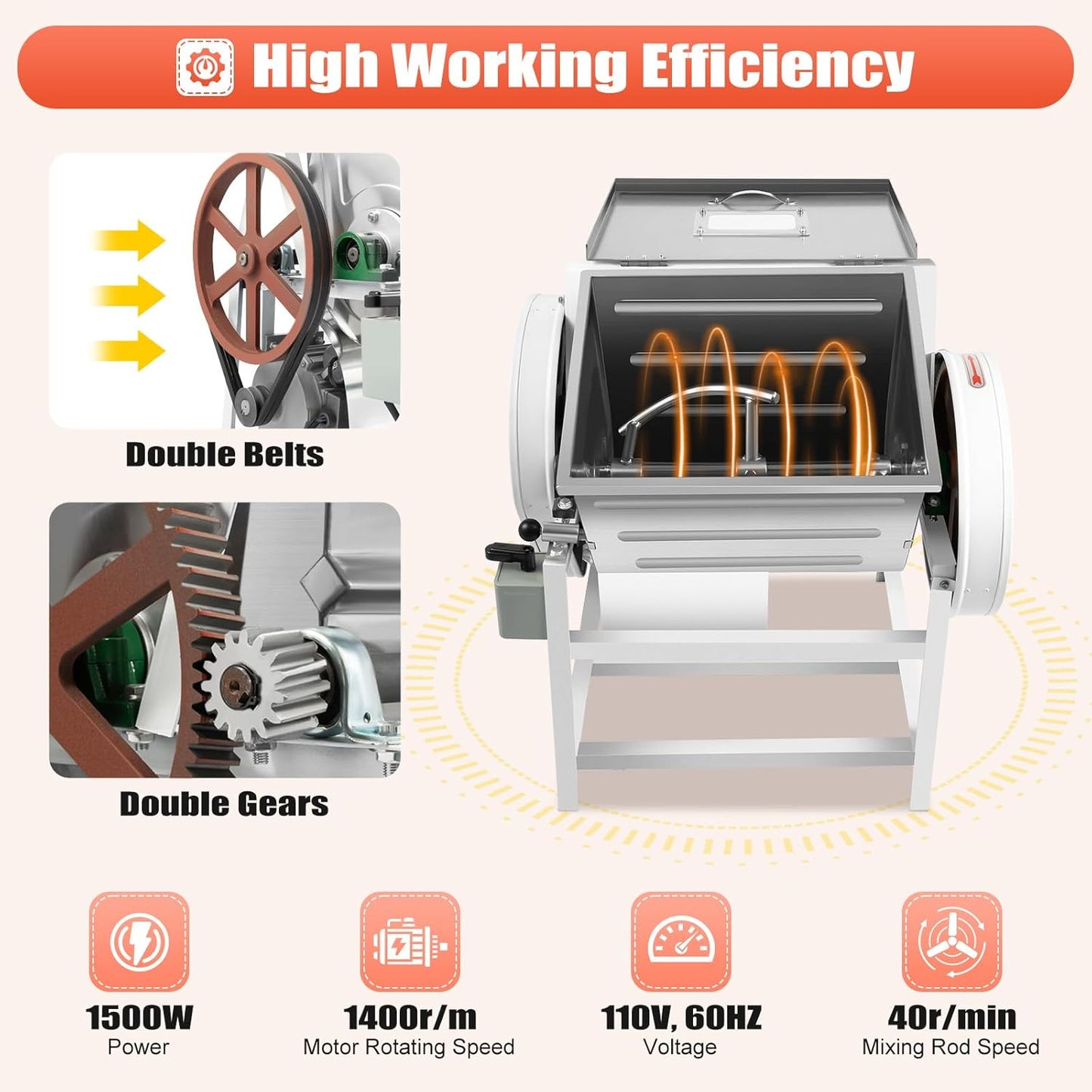 Commercial Dough Mixer Electric, 30Qt 1500W 201 Stainless Steel Large Dough Maker Machine, Heavy Duty Flour Mixing Machine, Bread Mixer for Restaurant School Bakery