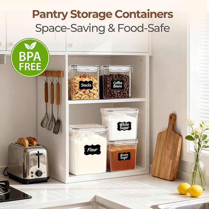 ComSaf Flour Sugar Storage Containers Set of 3 (5.2L/5.5Qt) (2.5L/2.6Qt*2), Large Airtight Food Storage Containers with Lids, Plastic Canisters Sets for Kitchen, Pantry Organizers for Rice and Baking