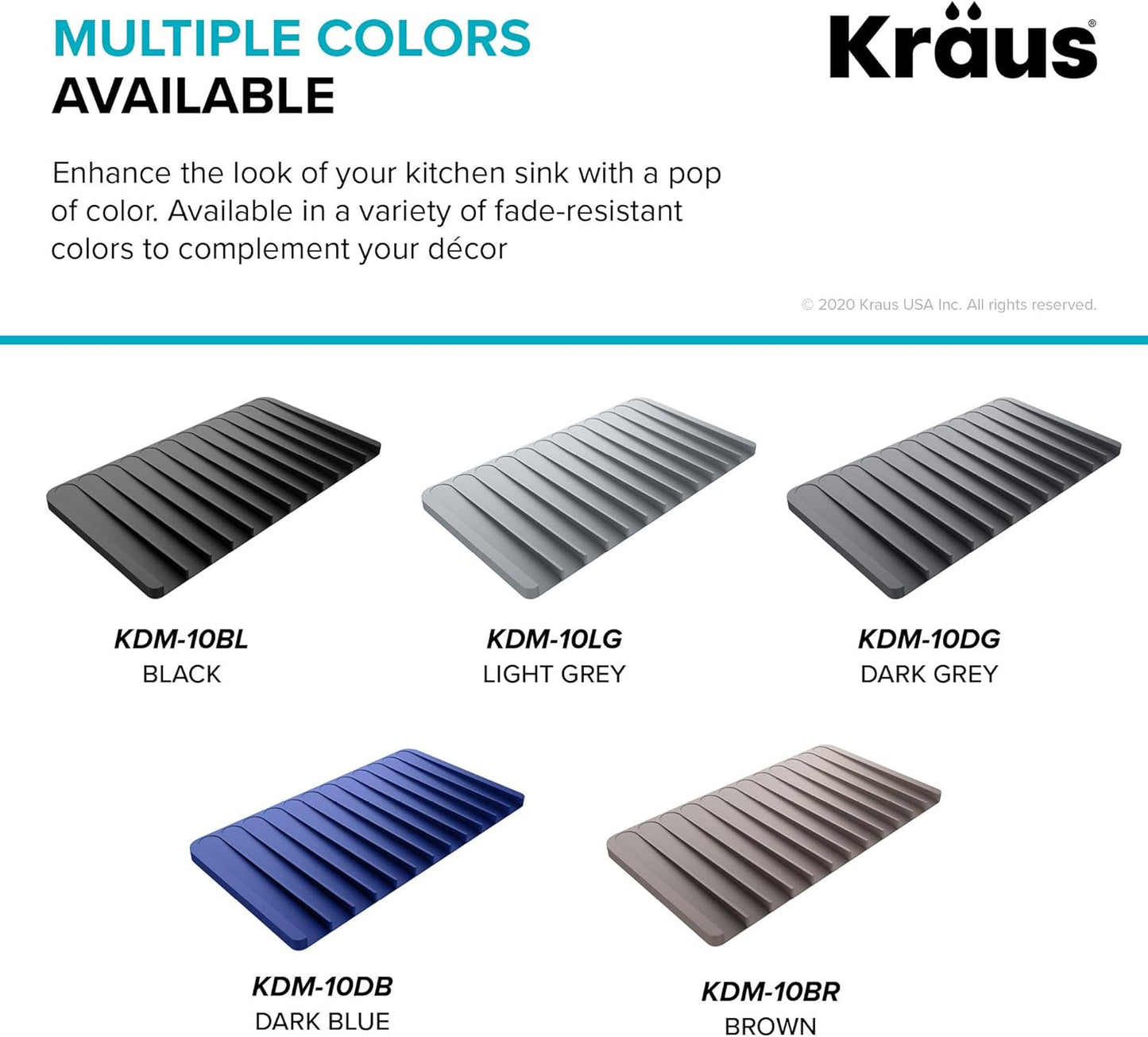 Kraus Self-Draining Silicone Dish Drying Mat or Trivet for Kitchen Counter in Black, KDM-10BL