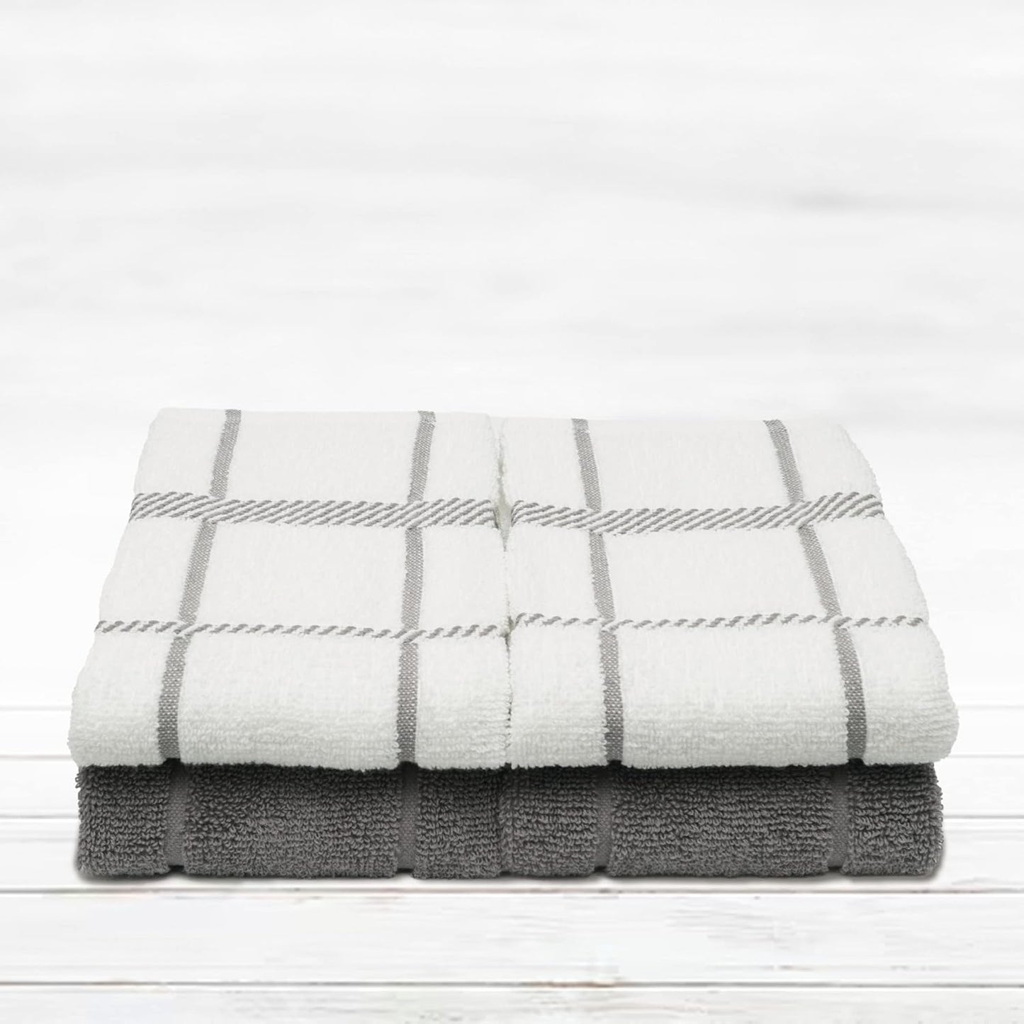 100% Cotton Terry Dish Towels, 4 Pack 16 x26 Inches, Super Soft and Absorbent Kitchen Towels, Perfect for Kitchen Cleaning and Dish Washing | Light Gray