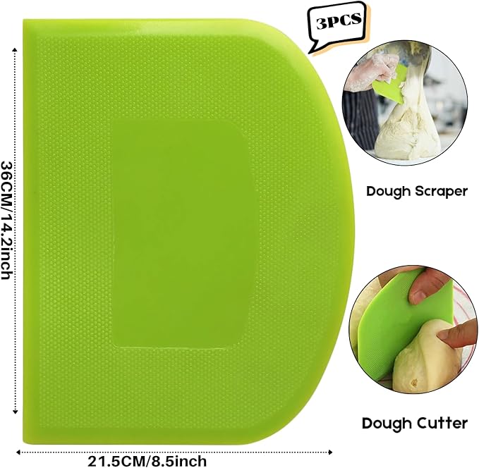 SURDOCA Dough Scraper Bench Scraper - 3P 14.2x8.5" Plastic Flexible Bowl Scraper, Sharp Edge & Angles Cake Scraper. Non-Slip Bakeware Decorating Tools Sculpting & Modeling Tools - White+Yellow+White