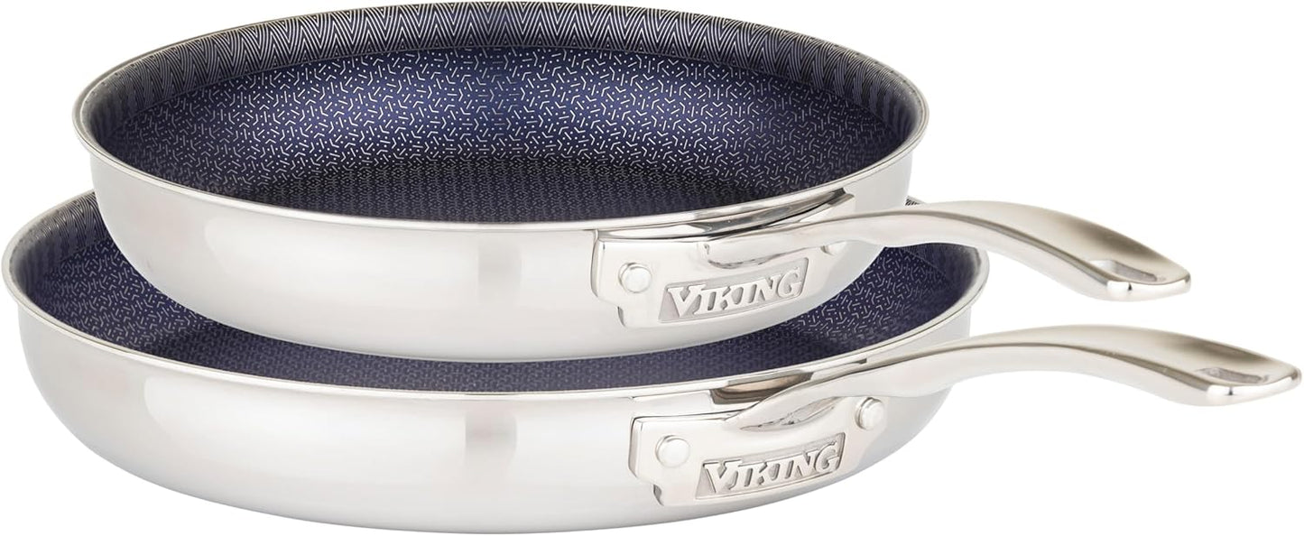 Viking 3-Ply Non Stick Frying Pans, 2-Piece Hybrid Plus Stainless Steel, 9.5 and 11 Inch, Silver