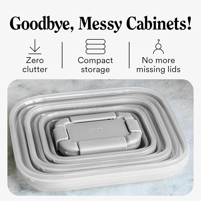 Stojo Nestable Collapsible Food Storage Container - Set of 4, Cashmere - Leak-Proof Airtight Seal Made With Food Grade Silicone For Meal Prep, Lunch Box, Pantry Organizer - Microwave & Dishwasher Safe