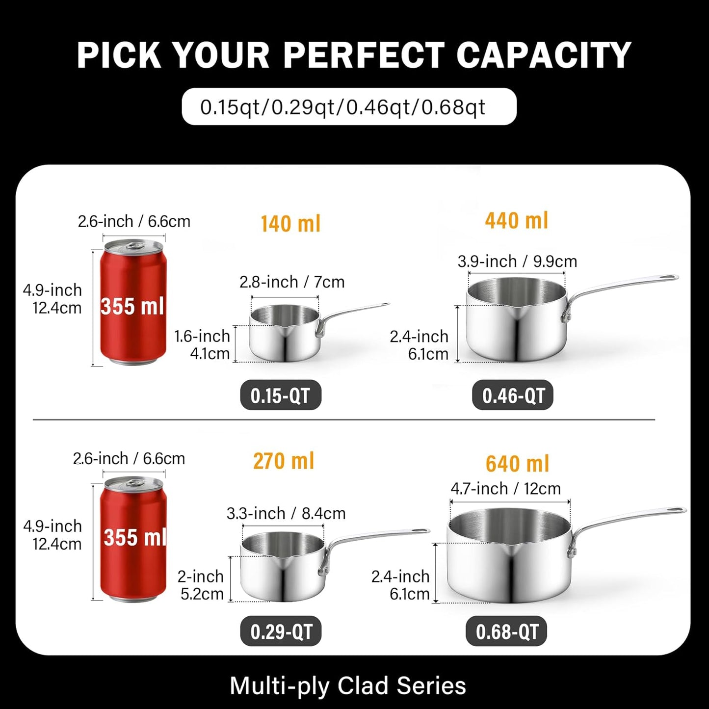 Cooks Standard Stainless Steel Butter Warmer 0.68 QT, Multi-Ply Clad Small Sauce Pan, 640ml Mini Butter Chocolate Milk Melting Pot with Pour Spout Cooking Pot ideal for Chefs, Baristas
