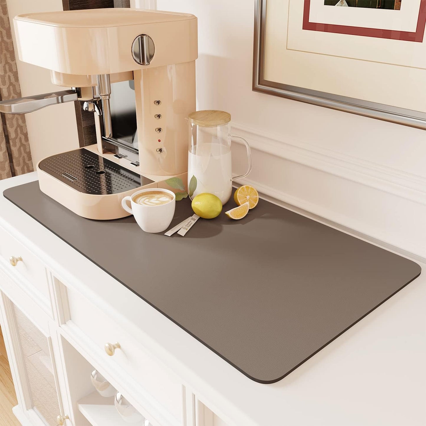 AMOAMI Coffee Mat Hide Stain Rubber Backed Absorbent Dish Drying Mat for Kitchen Counter - Fits Under Coffee Maker or Machine