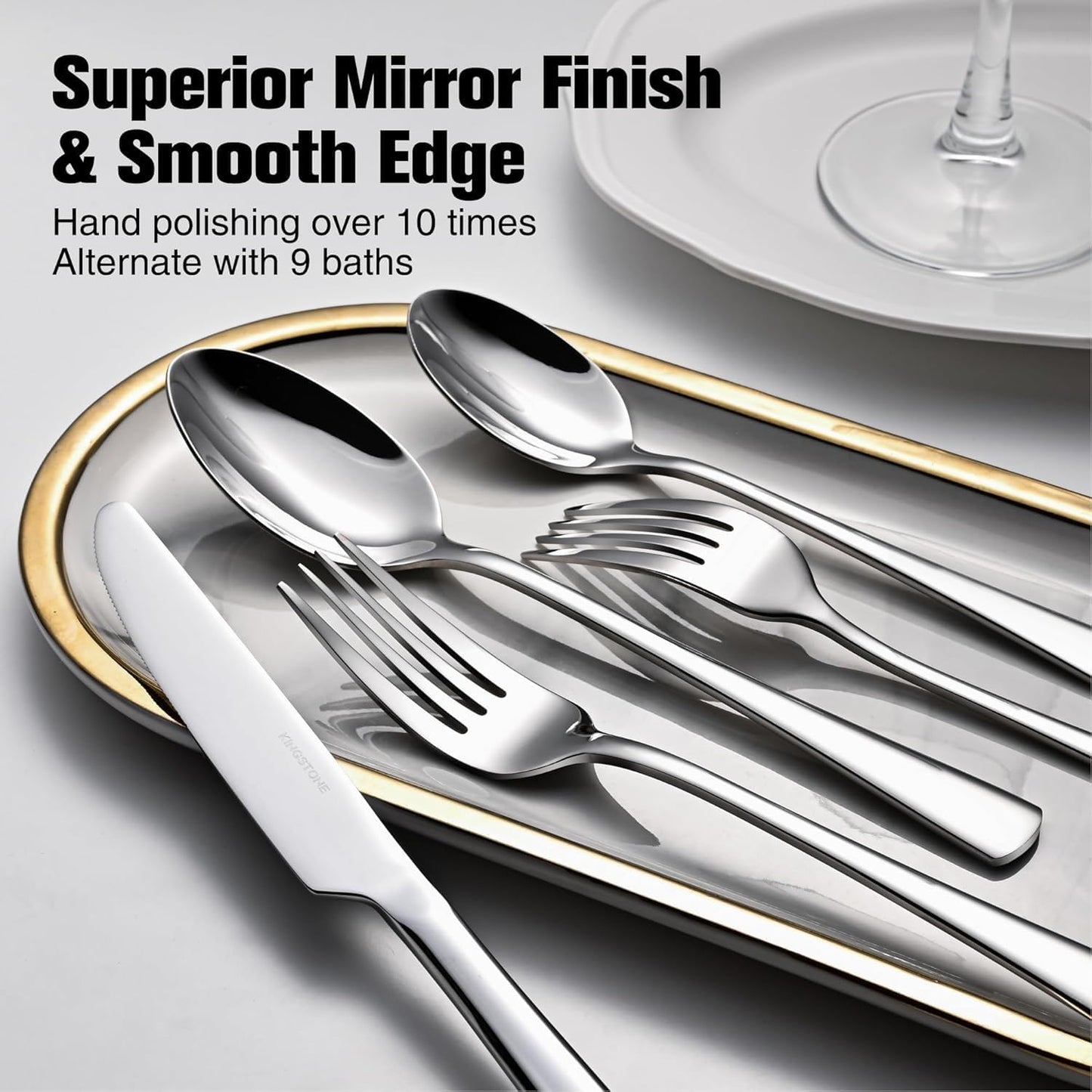 KINGSTONE 18/10 Stainless Steel Flatware, 10-Piece Forged Silverware Set for 2, Mirror Polished Cutlery Set Dishwaher Safe for Home, Restaurant, Wedding, Party