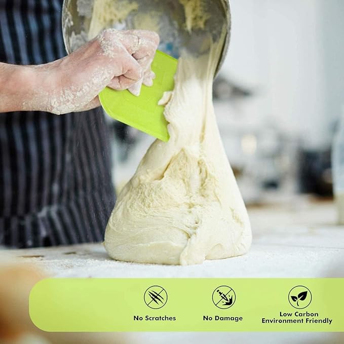SURDOCA Dough Scraper Bench Scraper - 3P 14.2x8.5" Plastic Flexible Bowl Scraper, Sharp Edge & Angles Cake Scraper. Non-Slip Bakeware Decorating Tools Sculpting & Modeling Tools - Yellow+White+Pink