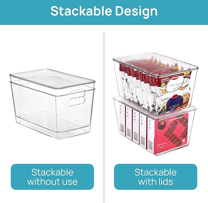 Vtopmart 10 Pack Clear Stackable Storage Bins with Lids, Large Plastic Containers with Handle for Pantry Organizer and Storage,Perfect for Kitchen,Fridge,Cabinet, Closet,Bathroom Organization