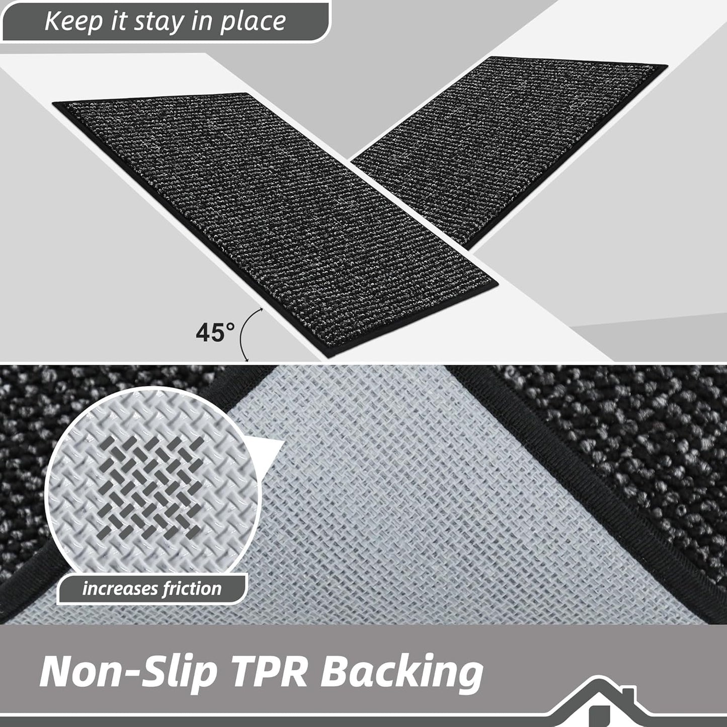 BEQHAUSE Kitchen Rugs 32"x48", Non-Slip Kitchen Mats for Floor, Super Absorbent and Stain Resistant Kitchen Rugs, Machine Washable Rugs for Kitchen, Hallway, Laundry & Sink, Black