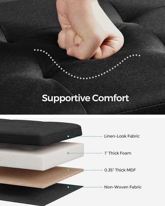 SONGMICS Mazie Collection - 30 Inches Folding Storage Ottoman Bench, Ottoman Foot Rest, End of Bed Bench, Storage Chest, Load 660 lb, for Living Room, Bedroom, Entryway, Ink Black ULSF047B01