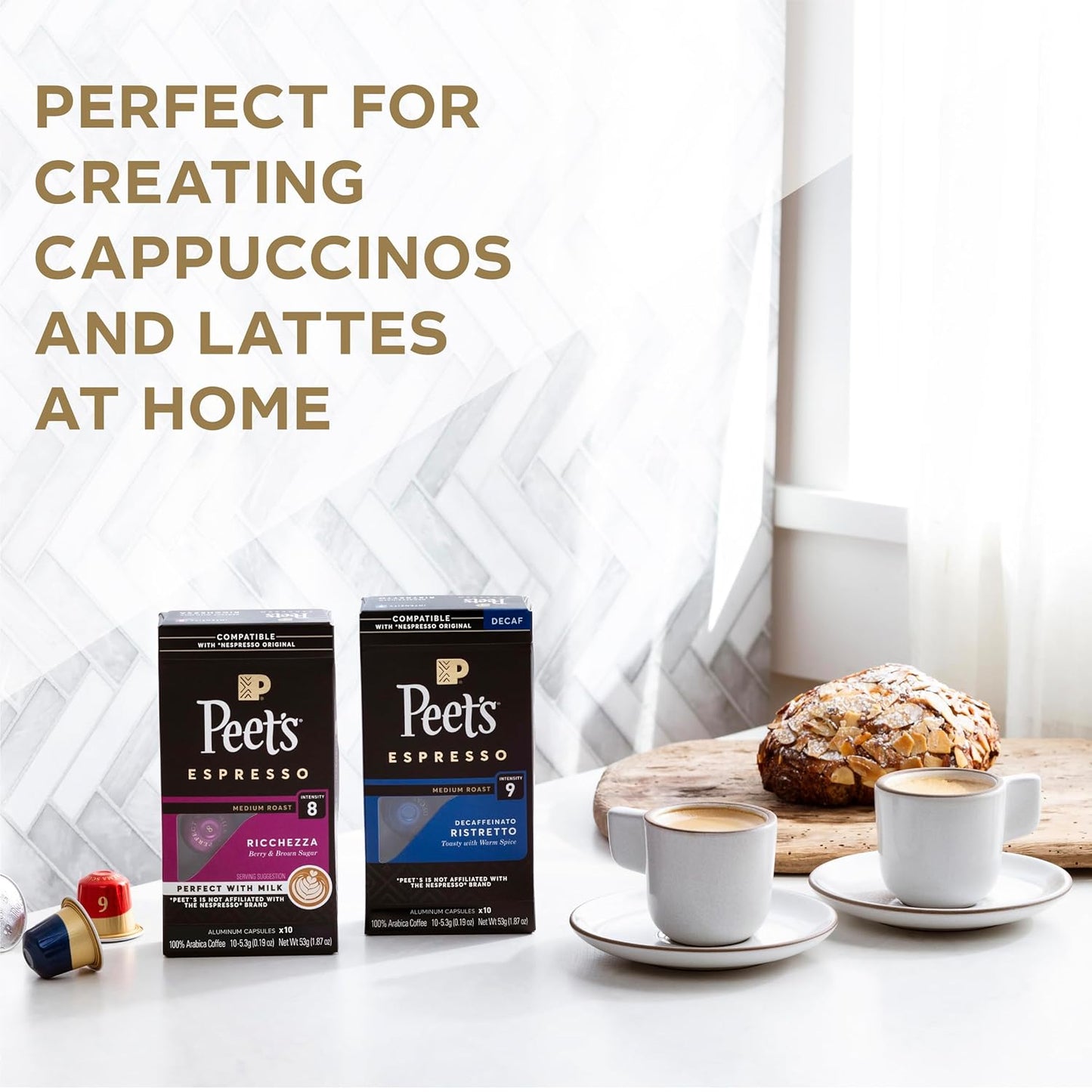 Peet's Coffee, Medium Roast Espresso Capsules, Compatible with Nespresso Original Machine - Caramel, 50 Count (5 Boxes of 10 Espresso Capsules)