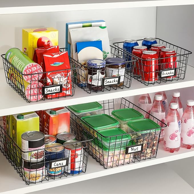 6 Pack Wire Baskets for Pantry Organization and Storage, Kitchen Organizer, 2 XXLarge & 2 XLarge & 2 Large