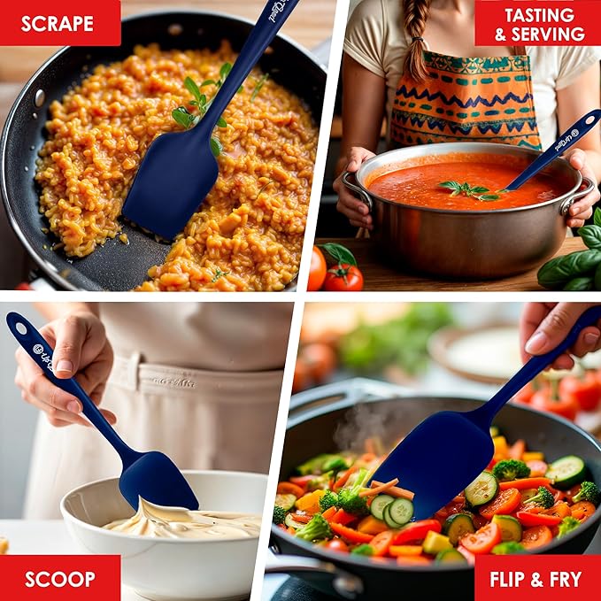 Silicone Spoon Spatula - 600ºF Heat-Resistant Non-Stick Rubber Spoonula | Use as Silicone Kitchen Scraper Utensil - Baking and Cooking Strong Stainless Steel Core | UpGood Kitchen Utensils, (Blue)
