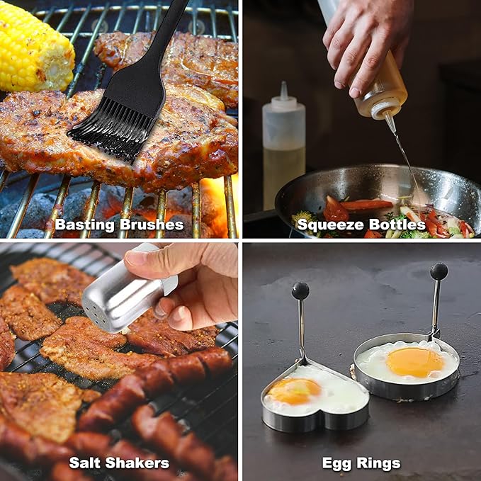ROMANTICIST 29PCS Griddle Accessories Set - Flat Top Teppanyaki Spatula Set with Scraper, Basting Cover for Camp Chef- Home Cooking Griddle and Outdoor BBQ Gifts for Christmas