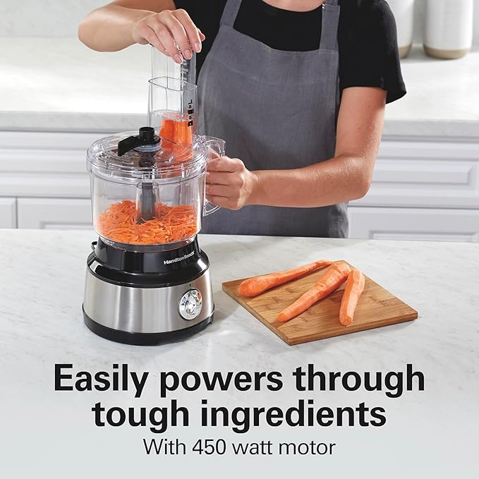 Hamilton Beach Food Processor & Vegetable Chopper for Slicing, Shredding, Mincing, and Puree, 10 Cups + Easy Clean Bowl Scraper, Black and Stainless Steel (70730)