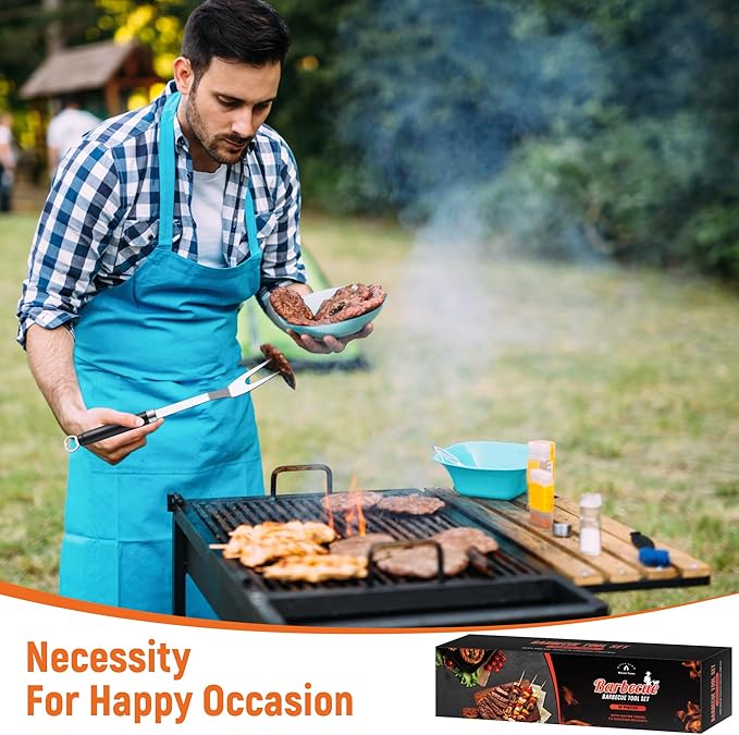 BBQ Grilling Accessories Grill Tools Set, Stainless Steel BBQ Utensils for Grill, Professional Barbecue Accessories Barbecue Kit for Men & Women, Practical Grill Tools for Outdoor Camping