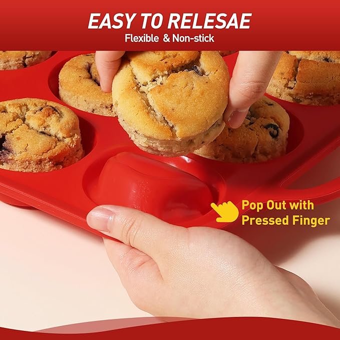 12 Cups Silicone Muffin Pan with Metal Reinforced Frame Regular Size Cupcake Pan Tray Egg Bites Silicone Circle Cookie Molds Muffin Tin Tart Pans Baking Sheet Set for Breakfast Sandwiches