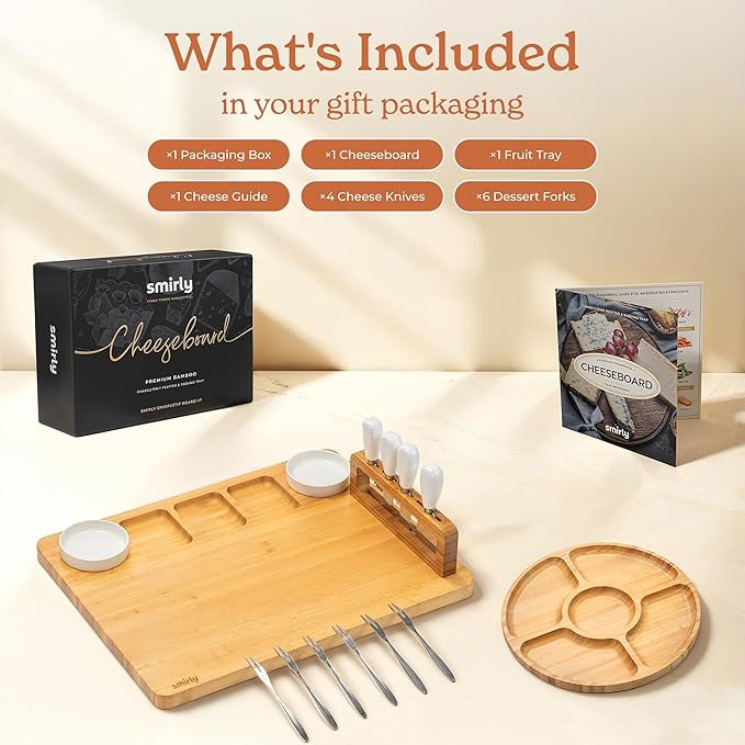 SMIRLY Charcuterie Boards Set, Large Cheese Board Set, Natural Bamboo Charcuterie Tray Cheese Platter with Accessories - Housewarming Gifts New Home, Wedding & Bridal Shower Gifts for Women, Couples