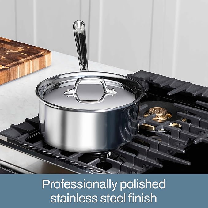 All-Clad D3 3-Ply Stainless Steel Sauce Pan with Lid 3 Quart, Induction, Oven Broiler Safe 600F, Multipurpose, Compatible w/ All Cooktops, For Restaurant or Home Kitchen, Pots & Pans, Cookware, Silver