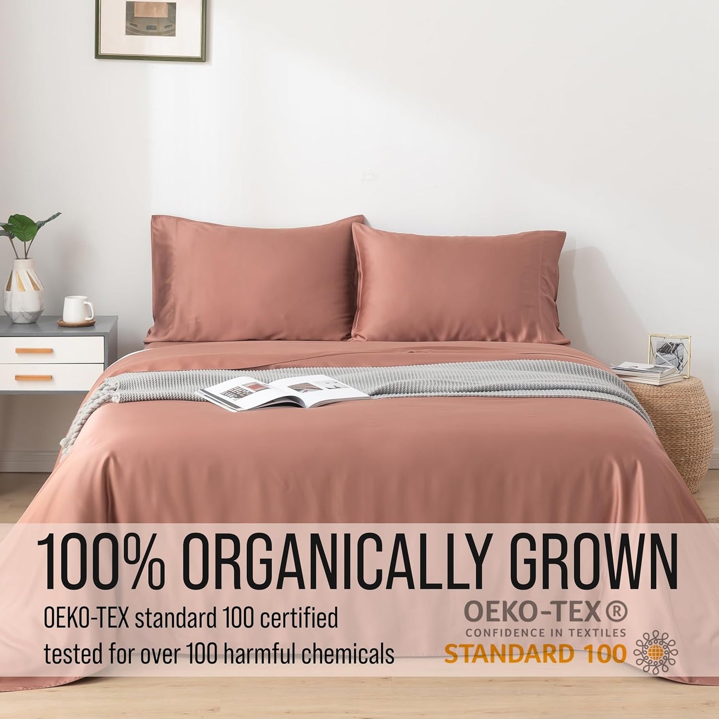 Bella Coterie Luxury Bamboo Viscose Queen Size Sheet Set | 100% Organically Grown | Ultra Soft | Cooling for Hot Sleepers | 18" Deep Pocket [Raisin]