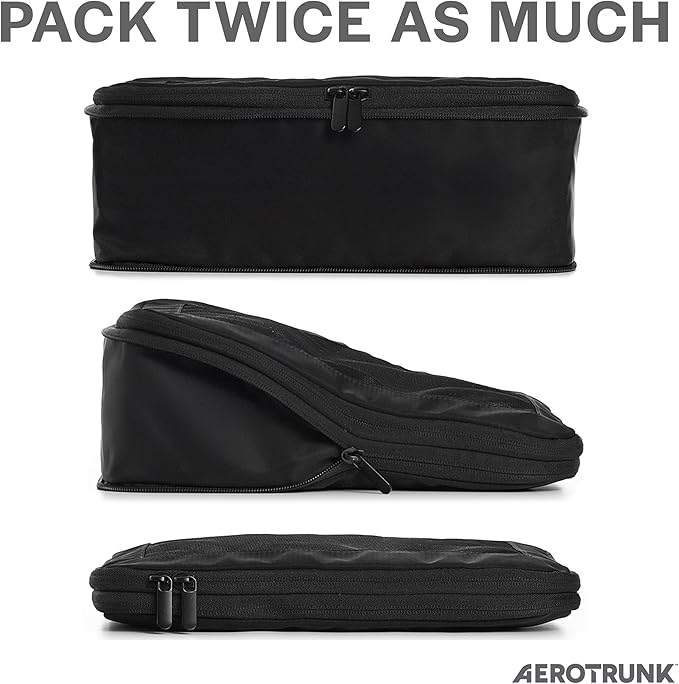 Aerotrunk Compression Packing Cubes for Travel - Luggage Organizer Bags - Double Zipper Packing Cubes for Suitcases (4-Pack, Black)