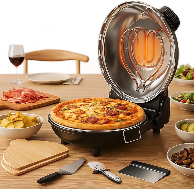 12" Pizza Oven, Indoor Pizza Oven Heats up to 800°F, 1200W Electric Pizza Maker with Viewing Window, Temperature Control & Timer