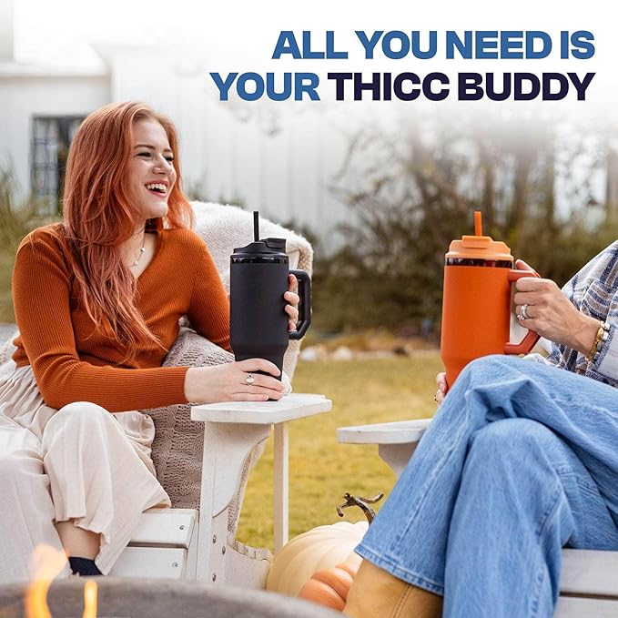 Frost Buddy Thicc Buddy - 16 oz Stainless Steel Vacuum Insulated Tumbler with Lid and Straw for Water - Travel Mug Cupholder Friendly - Gifts for Women Men Him Her (Ice Cream)