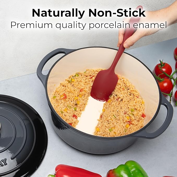 Zulay Kitchen 6 Quart Enameled Cast Iron Dutch Oven Pot with Lid – Premium Durability & Oven Safe up to 500°F – Heavy Duty Cookware Perfect for Bread Baking, Stews, Braising & Roasting – Gray