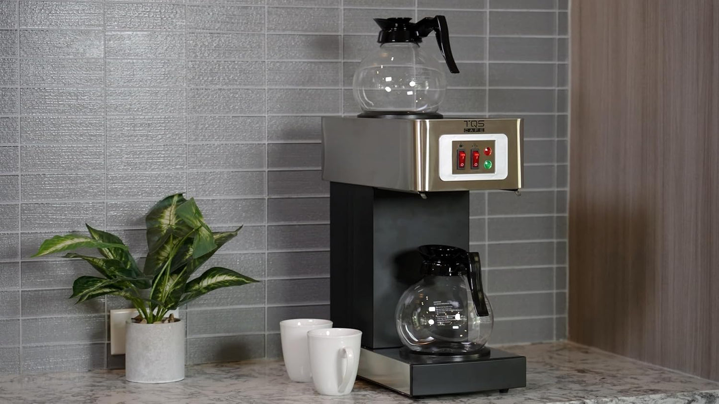 12-Cup Commercial Coffee Maker Stainless Steel - Double Coffee Machine for Office, Restaurant, Industrial Use - 110V High Capacity Office Coffee Maker - TQS Cafe