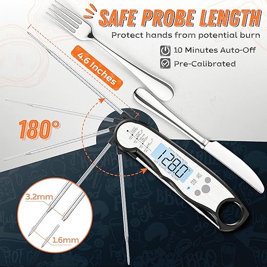 Digital Meat Thermometer, Waterproof Instant Read Food Thermometer for Cooking and Grilling. Kitchen Gadgets, Accessories with Backlight & Calibration for Candy, BBQ Grill, Liquids, Beef, Turkey