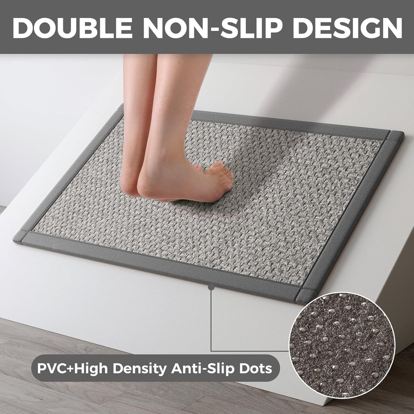 Kitchen Runner Rugs Non Slip Washable Anti Fatigue, 0.4" Thick Super Absorbent Cushioned Kitchen Mats for Floor Jute-Look Woven Sink Mat Standing Mat Office, Laundry, Easy Care, Gray 17"x59"