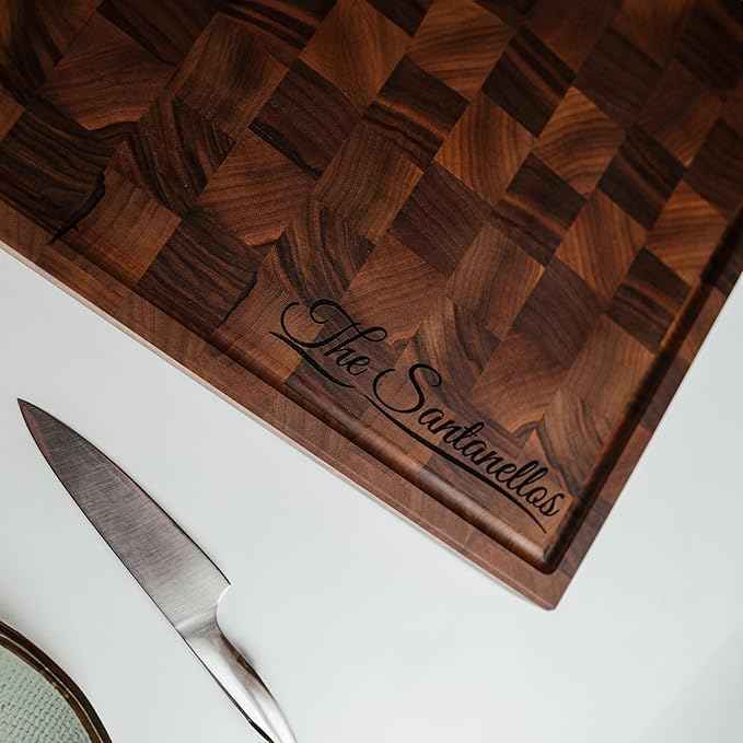 Handmade Personalized Walnut End Grain Cutting Board – Custom Engraved Wood Chopping Block, Perfect Gift for Home Chefs by GrainWoods (17x11x2 Inches)