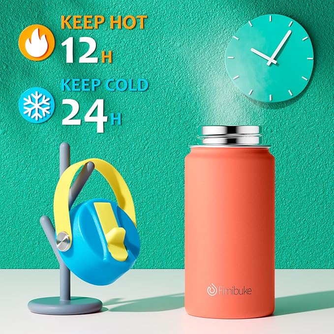 Fimibuke Kids Insulated Water Bottle, 14oz BPA FREE Double Wall Vacuum Tumbler 18/8 Stainless Steel Leak Proof Kids Cups with Straw Metal Water Bottle for School Boys Girls (2 Pack, Ocean Life)