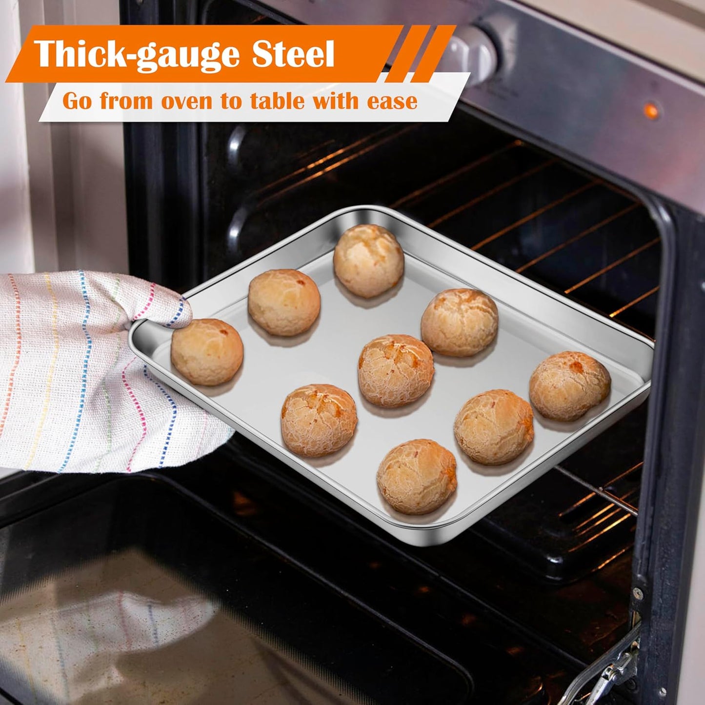 E-far Toaster Oven Tray, 10.5”x8.3” Stainless Steel Small Baking Cookie Sheet, Compact Non-toxic Metal Baking Pan for Cake, Healthy & Rust Free, Mirror Finish & Dishwasher Safe, 1 Pack