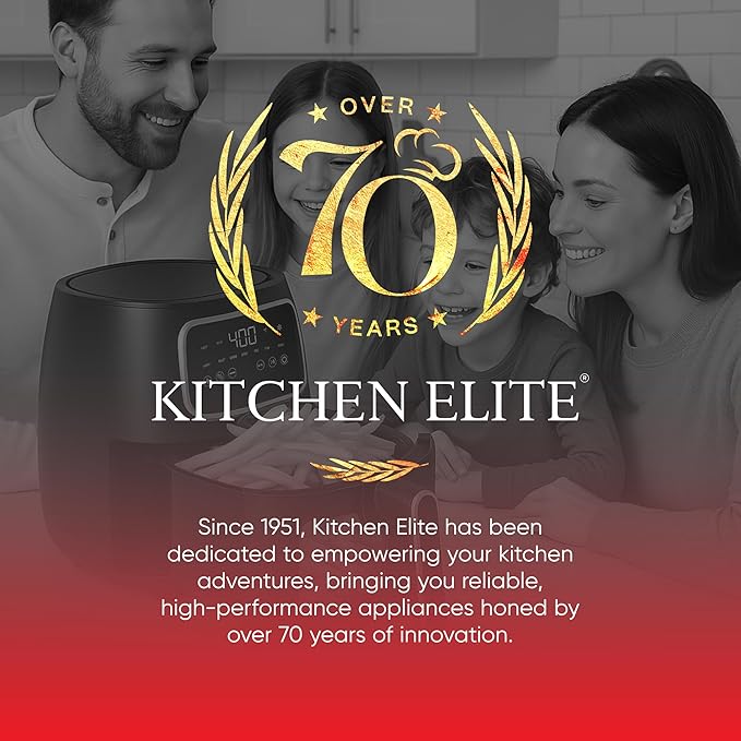 Kitchen Elite 5.5 Qt. Digital Air Fryer, Countertop Cooker with LED Screen, Presets for Air Fry, Roast, Dehydrate, Defrost and Reheat, Black