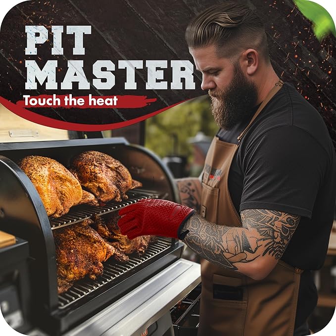 KITCHEN PERFECTION Silicone Smoker Oven Gloves - Extreme Heat Resistant BBQ Gloves - Handle Hot Food Right on Your Smoker Grill Fryer Pit | Waterproof Oven Mitts | Superior Value Set + 3 Bonuses
