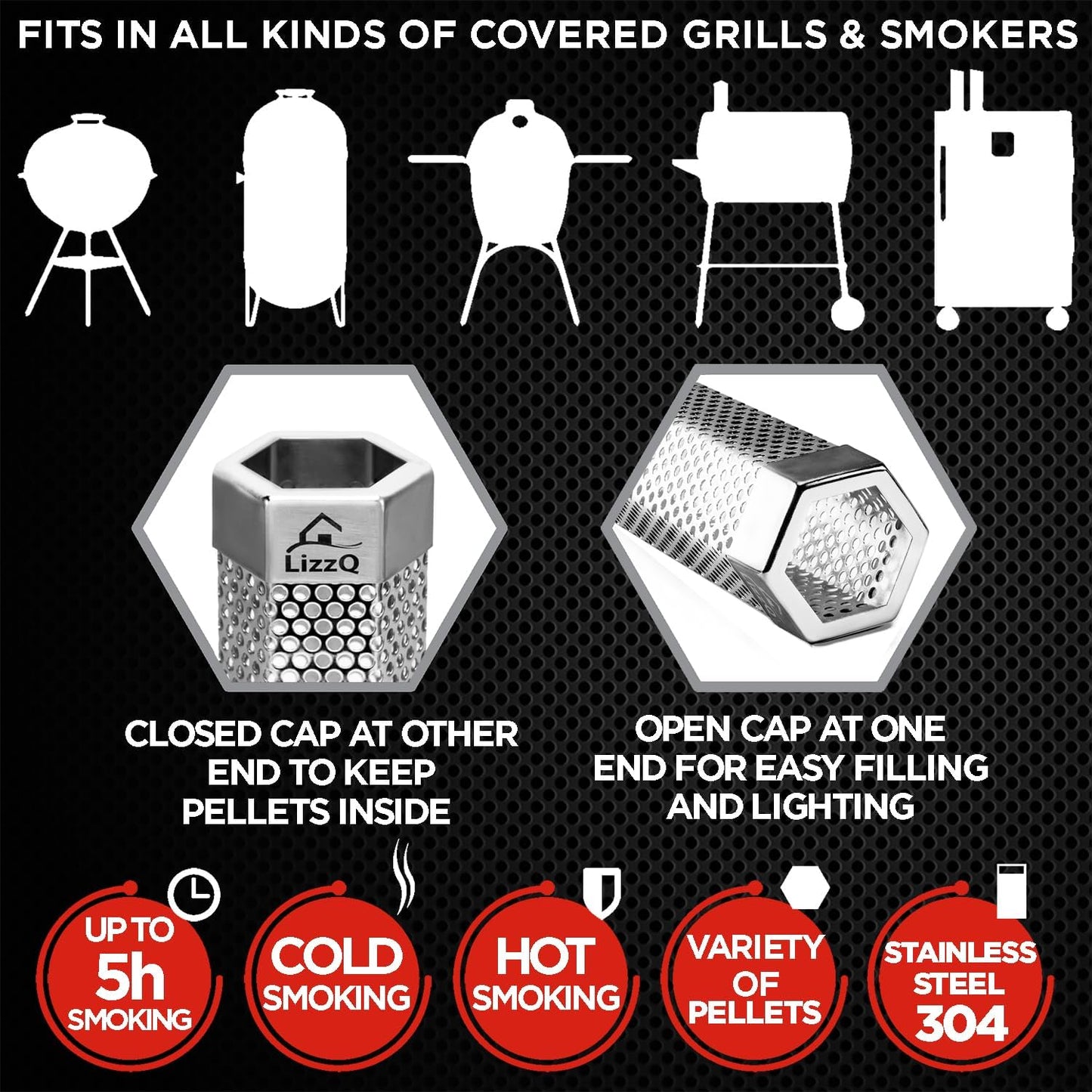 Premium Pellet Smoker Tube 12 inches,5 Hours of Billowing Smoke,for Any Grill or Smoker, Hot or Cold Smoking,Stainless Steel 304,Silicone Basting Brush,Free eBook Grilling Ideas and Recipes