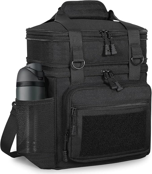 Tactical Lunch Box Cooler Bag - Expandable Insulated Lunch Bag for Men Women - Large Lunchbox for Adults Work Shifts Outdoor Trips Black 16L