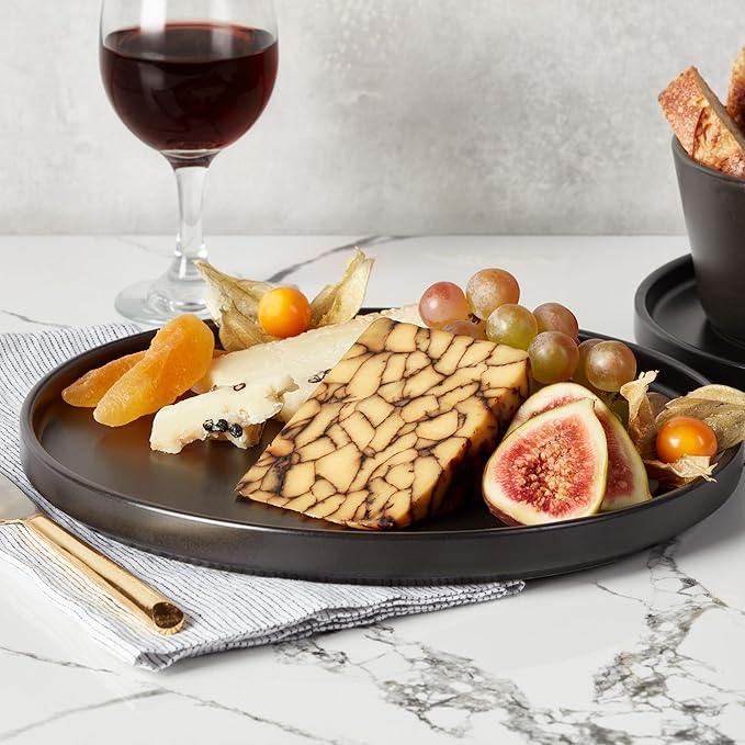 Stone Lain Celina Stoneware 32 Piece Dinnerware Set, Plates and Bowls, Black Matte Dish Collection, Service for 8 – Contemporary Minimalist Style, Microwave & Dishwasher Safe