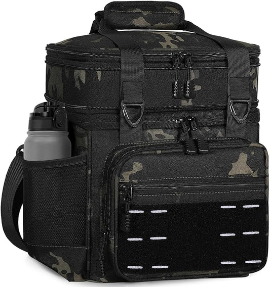 Lunch Box Cooler Bag - Insulated Tactical Lunchbox for Men - Large Lunch Pail Kit for Adults Work Outdoor Shifts Trips Black Camo 25L