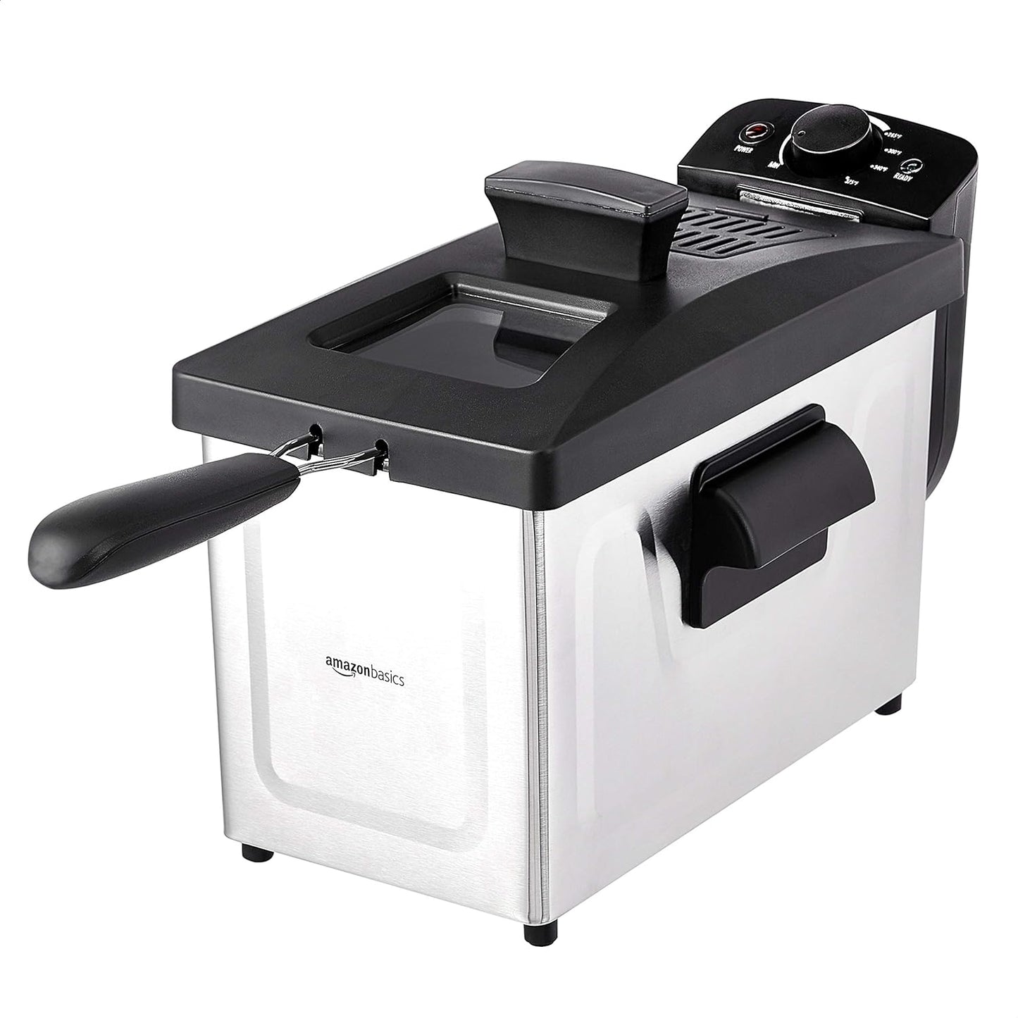 Amazon Basics 3.2-Qt (3.0L) Deep Fryer with 12-Cup Oil Capacity, Adjustable Temperature, Easy Draining Basket, Stainless Steel Exterior, Viewing Window, 1500W, Black & Silver